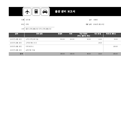 출장 경비 보고서 출장 경비 보고서